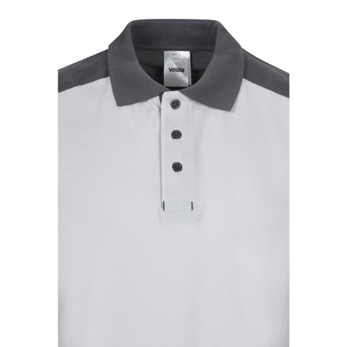 white VL VELES. Polo de piqué elástico bicolor (200g/m²) con manga corta, en poliéster (96%) y elastano (4%)