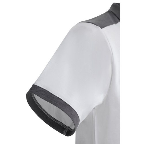 white VL VELES. Polo de piqué elástico bicolor (200g/m²) con manga corta, en poliéster (96%) y elastano (4%)