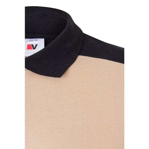 beige VL VELES. Polo de piqué elástico bicolor (200g/m²) con manga corta, en poliéster (96%) y elastano (4%)