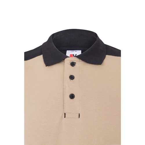 beige VL VELES. Polo de piqué elástico bicolor (200g/m²) con manga corta, en poliéster (96%) y elastano (4%)