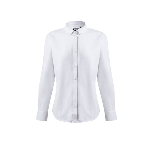 VL PRITHVI WOMEN. Camisa Oxford (180 g/m²) para mujer, fabricada en algodón (50 %), poliéster (45 %) y elastano (5 %)
