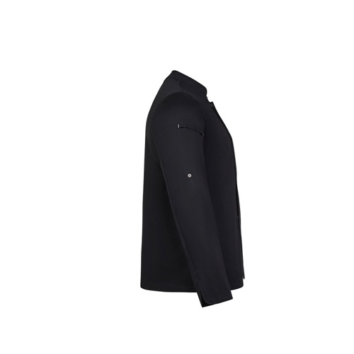 negro VL AGNI. Chaqueta de cocina unisex (190 g/m²) fabricada con algodón (35 %) y poliéster reciclado (65 %)