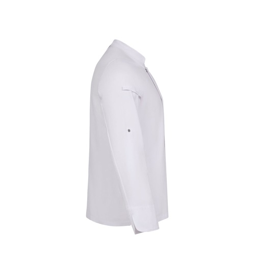 blanco VL AGNI. Chaqueta de cocina unisex (190 g/m²) fabricada con algodón (35 %) y poliéster reciclado (65 %)