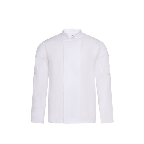 blanco VL AGNI. Chaqueta de cocina unisex (190 g/m²) fabricada con algodón (35 %) y poliéster reciclado (65 %)
