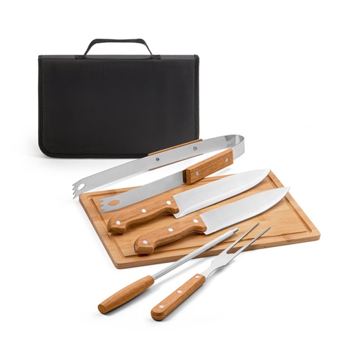 FLARE. Conjunto de 5 utensilios para barbacoa y tabla de bambú
