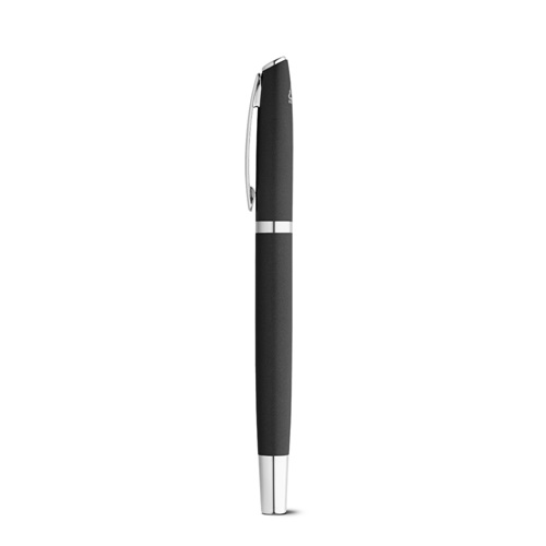 black RE-LANDO-SET. Set de roller y bolígrafo con cuerpo de aluminio reciclado (100% rAL)
