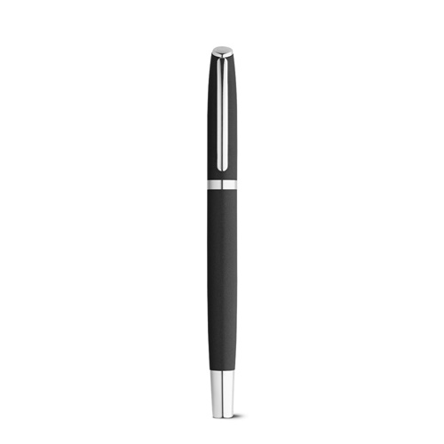 black RE-LANDO-SET. Set de roller y bolígrafo con cuerpo de aluminio reciclado (100% rAL)