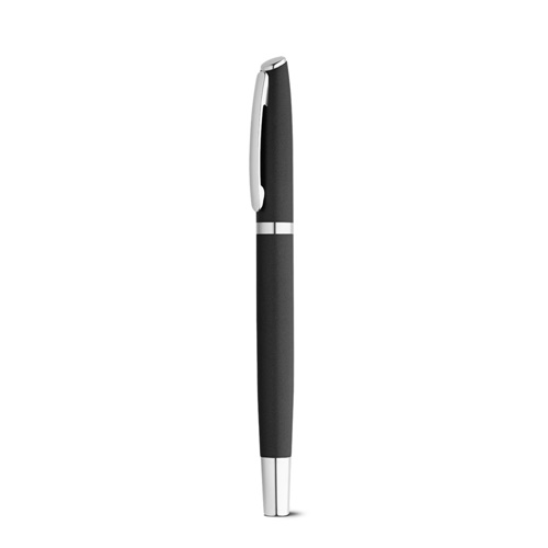 black RE-LANDO-SET. Set de roller y bolígrafo con cuerpo de aluminio reciclado (100% rAL)