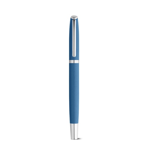 blue RE-LANDO-SET. Set de roller y bolígrafo con cuerpo de aluminio reciclado (100% rAL)