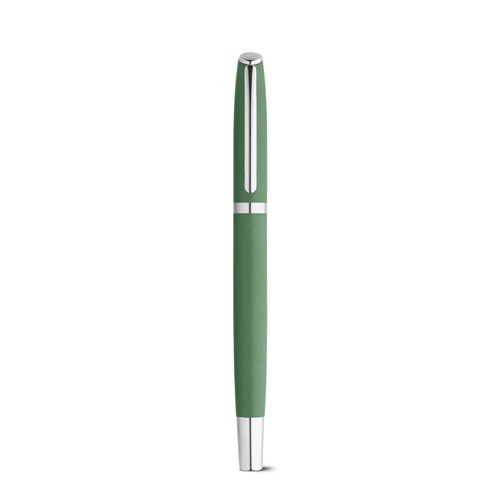 green RE-LANDO-SET. Set de roller y bolígrafo con cuerpo de aluminio reciclado (100% rAL)