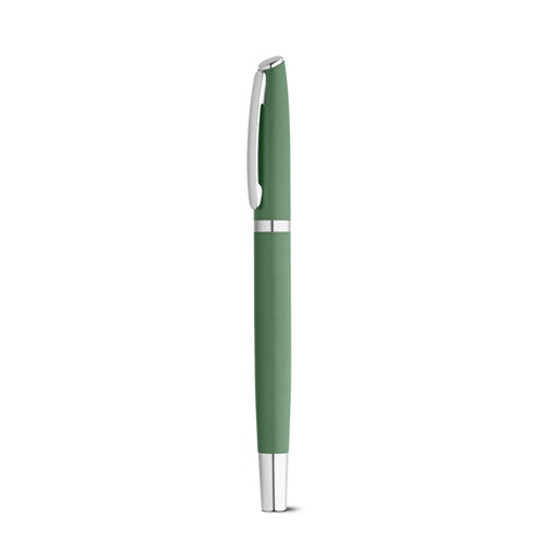 green RE-LANDO-SET. Set de roller y bolígrafo con cuerpo de aluminio reciclado (100% rAL)