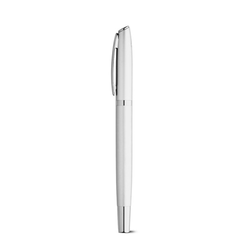 cromado satinado RE-LANDO-SET. Set de roller y bolígrafo con cuerpo de aluminio reciclado (100% rAL)