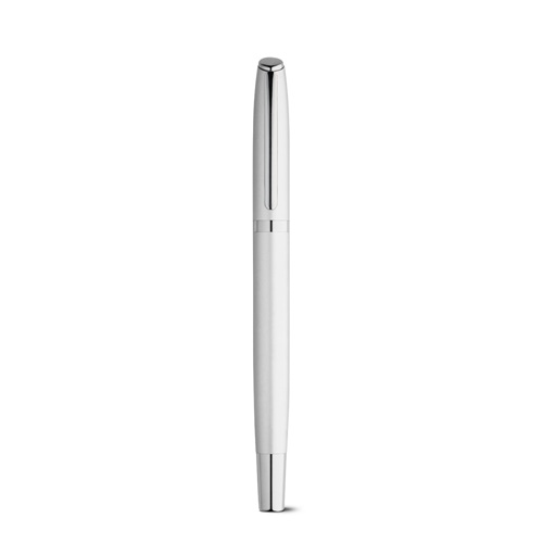 cromado satinado RE-LANDO-SET. Set de roller y bolígrafo con cuerpo de aluminio reciclado (100% rAL)