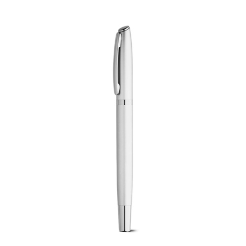 cromado satinado RE-LANDO-SET. Set de roller y bolígrafo con cuerpo de aluminio reciclado (100% rAL)