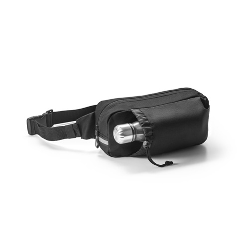 black DELFOS POUCH. Riñonera 300D poliéster reciclado y 600D poliéster reciclado con elementos reflectantes