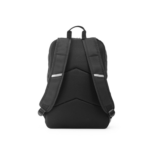black DELFOS BACKPACK. Mochila para portátil de 300D poliéster reciclado y 600D poliéster reciclado con elementos reflectantes