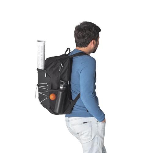 black DELFOS BACKPACK. Mochila para portátil de 300D poliéster reciclado y 600D poliéster reciclado con elementos reflectantes