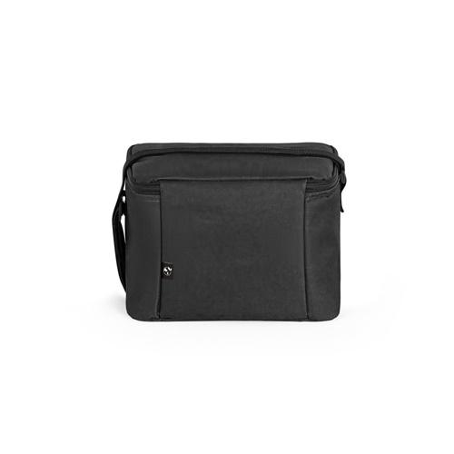 black CANCUN. Bolsa térmica de poliéster reciclado 600D con correa de cincha ajustable