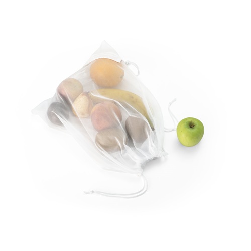 white BOLZANO. Bolsa plegable fabricada en malla y poliéster reciclado 190T (100% rPET)
