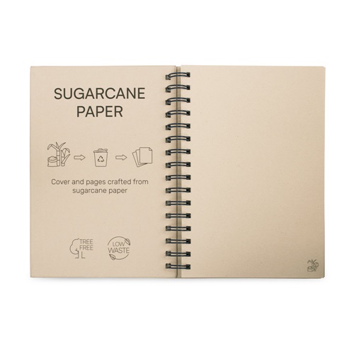 blue PROUST. Libreta A5 de anillas, tapa dura, fabricada en papel de caña de azúcar (80% caña de azúcar), con páginas lisas