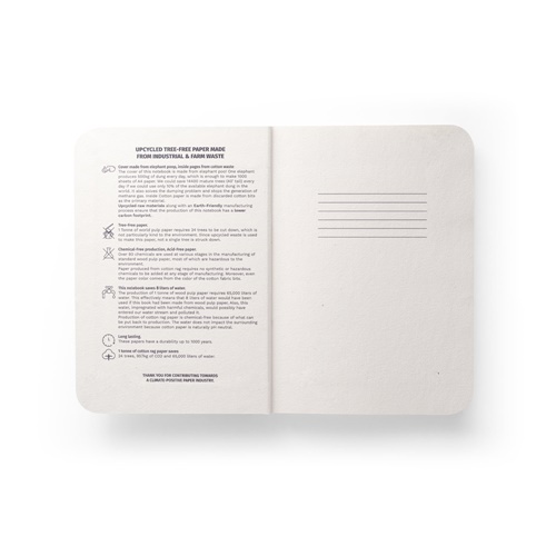ORGANIC SEMI-RIGID. Bloc de notas A5 con tapa semirrígida de materia orgánica de elefante (80%)