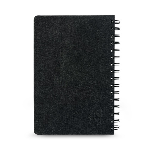 gris oscuro MISHIMA. Cuaderno A5 con tapa semidura de fieltro reciclado (100% rPET) con anillas y páginas rayadas