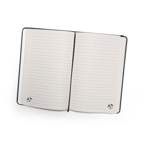 CAMPUS. Cuaderno A5 de tapa dura en PU (35% reciclado) con páginas rayadas 100% reciclado
