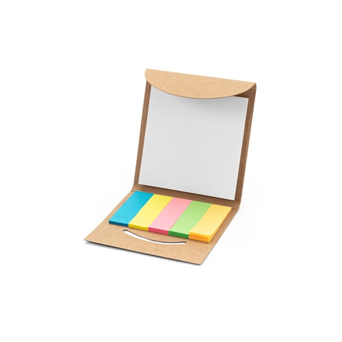 AINSLEY. Set de oficina 2 en 1, fabricado con papel 100% reciclado, con 6 blocs de notas adhesivas