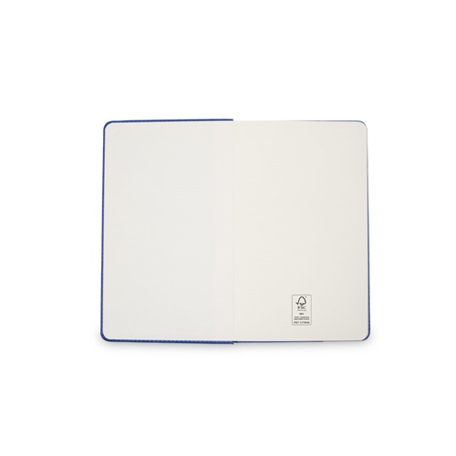 blue MORIAH. Bloc de notas A5 en PU con hojas rayadas, fabricado con material certificado FSC™ y otros materiales controlados