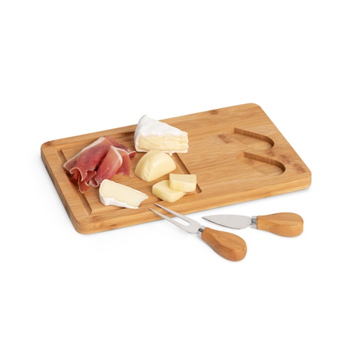 natural WOODS. Tabla de quesos de bambú. Incluye 2 utensilios fabricados en bambú y acero inoxidable