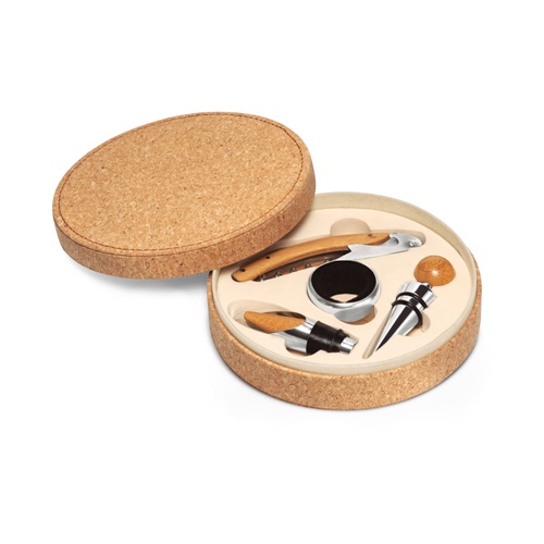 MORETO. Set de vino formado por 4 piezas, fabricadas en bambú, acero inoxidable y ABS