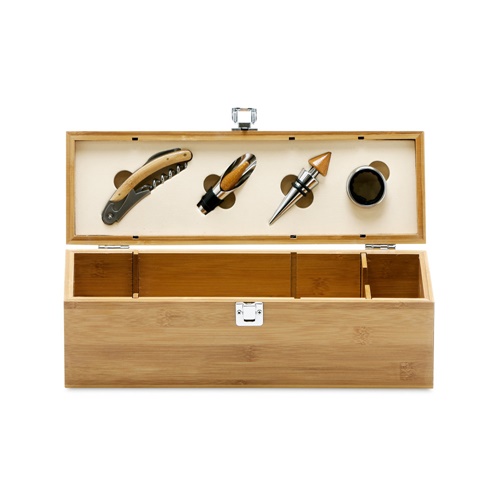 SYRAH. Set de vino suministrado en caja, fabricado en bambú, ABS y acero inoxidable