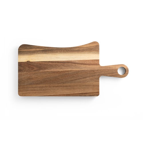 natural oscuro CASSIA. Tabla para quesos de madera de acacia con mango, fabricada con material certificado FSC™ y otros materiales controlados