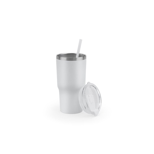 white JOYNER M. Vaso de viaje compacto de acero inoxidable (91 % reciclado) con aislamiento al vacío de doble pared y acabado mate de 600 ml
