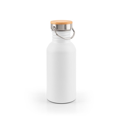 blanco EWING. Botella de acero inoxidable de pared simple (90% reciclada)