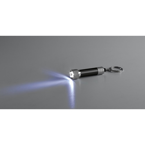 black RE-LERGAN. Llavero de aluminio (92% reciclado) con linterna LED de 3 posiciones