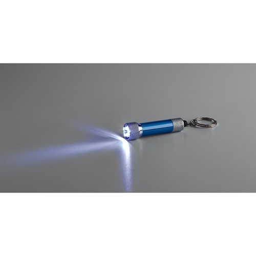 azul royal RE-LERGAN. Llavero de aluminio (92% reciclado) con linterna LED de 3 posiciones