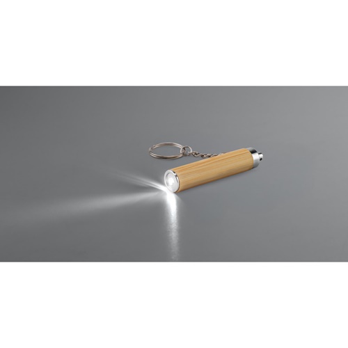 natural RACHEL. Bamboo and ABS key ring with LED torch
