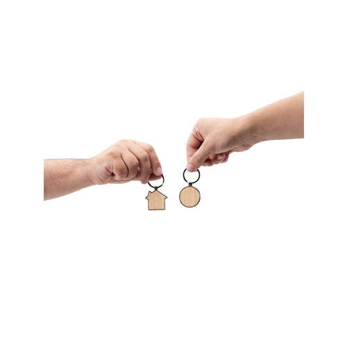 GASTON ROUND. Llavero redondo de hierro de zinc y bambú