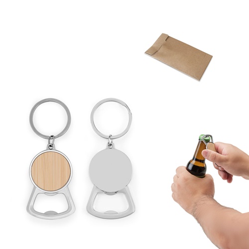 MEEKO. LLAVERO DE HIERRO REDONDO DE ZINC Y BAMBÚ