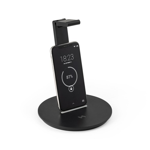 black GERST. Soporte para auriculares en ABS con cargador inalámbrico incorporado