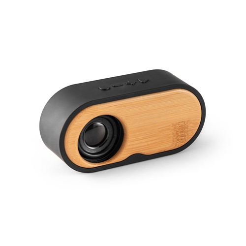 black TILLY. Altavoz portátil de 3W con 5h de autonomía, fabricado en bambú y ABS reciclado (100% rABS)