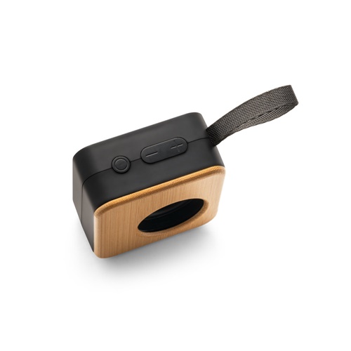 black MAYER. Altavoz portátil de 3W con 4h de autonomía, fabricado en bambú y ABS reciclado (100% rABS)