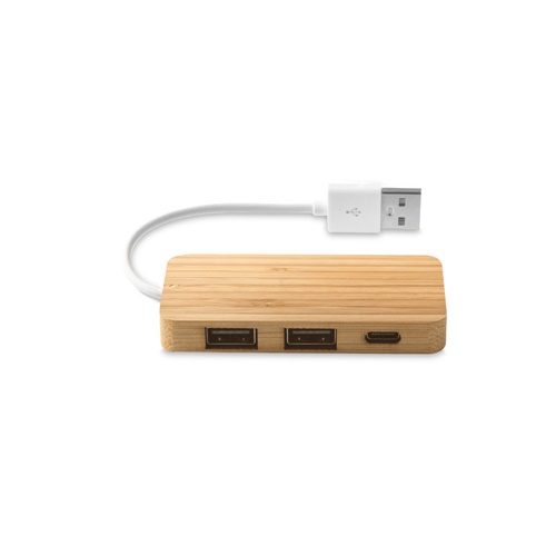 natural MOSER. HUB con 2 puertos USB-A y 1 USB-C, fabricados en bambú