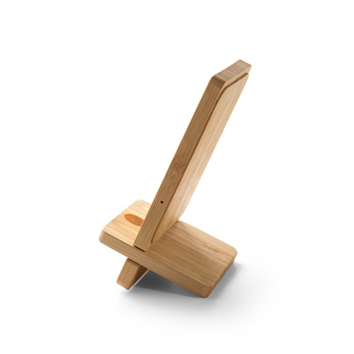 natural LANGE. Soporte para smartphone con cargador inalámbrico, rápido, de 15 W en bambú