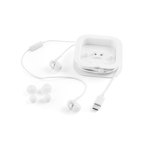 white PRESLEY. Auriculares con cable USB-C de 1.2 metros y micrófono ABS integrado
