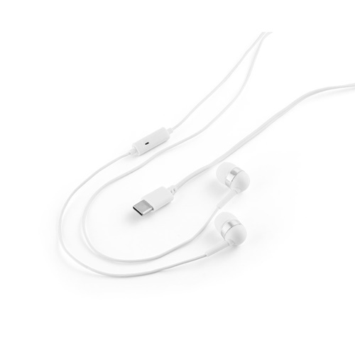 white PRESLEY. Auriculares con cable USB-C de 1.2 metros y micrófono ABS integrado