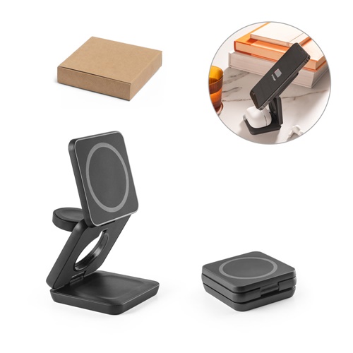 BROGLIE. CARGADOR INALÁMBRICO MAGNÉTICO 4 EN 1 DE 15 W ULTRARRÁPIDO EN ABS RECICLADO (100% RABS)