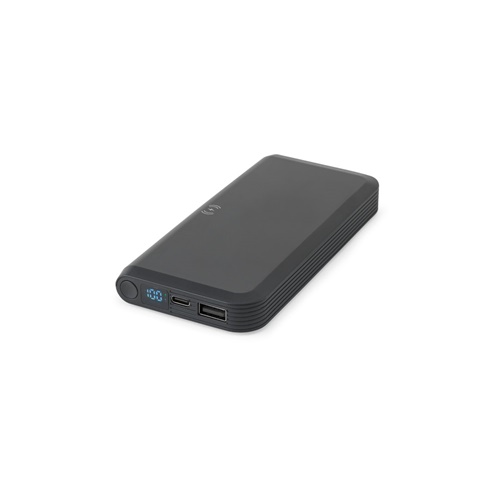 BECKER 10. Batería externa de 10 000 mAh en ABS reciclado (100 % rABS) con cargador inalámbrico ultrarrápido de 15 W