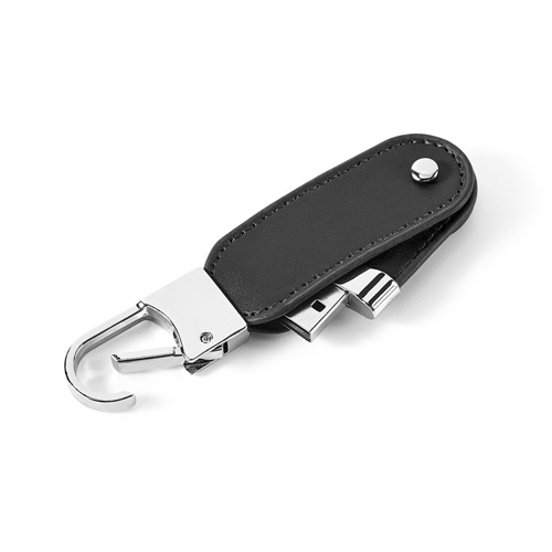 black BRAGG 8GB. Memoria USB de 8GB, fabricada en PU y con clip de mosquetón